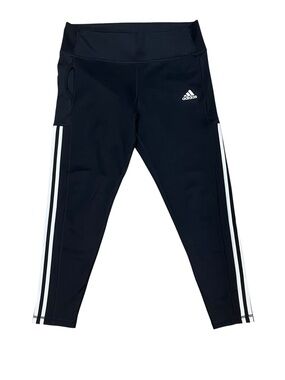 Adidas Black Leggings Aeroready Running Tights Athletic White Logo Stripes XL